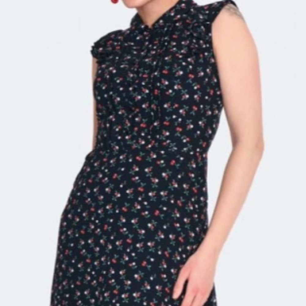 Voodoo Vixen Cheryl Cherry Print Black Tea Flare Dress UK 14